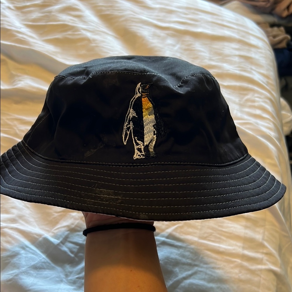 Black Bucket Hat with Embroidered Penguin